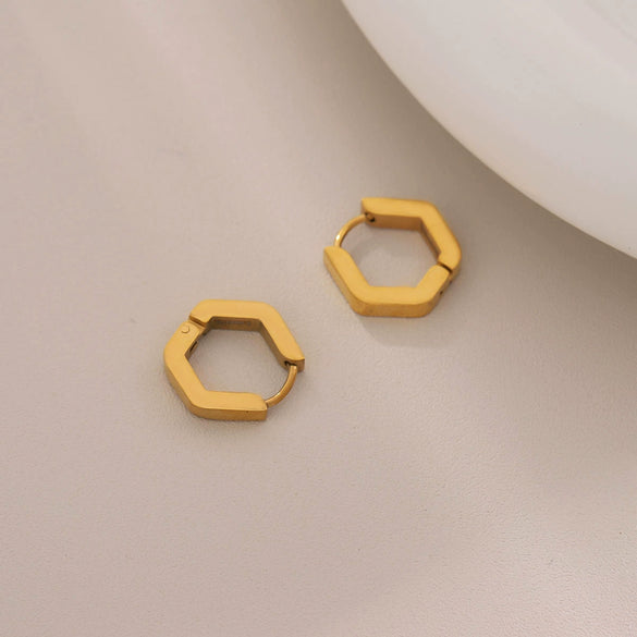 Wholesale Geometric Hexagonal Titanium Steel 18K Gold Plated Polish Earrings For Women