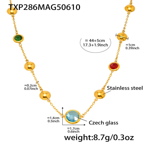 Wholesale Geometric Hollow Circle Splicing Ferris Wheel Design Stainless Steel And Glass Stone Necklace For Women With Electroplating