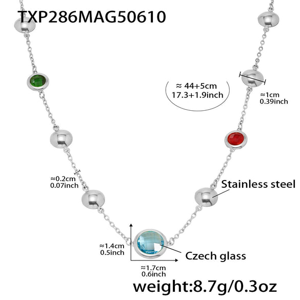 Wholesale Geometric Hollow Circle Splicing Ferris Wheel Design Stainless Steel And Glass Stone Necklace For Women With Electroplating