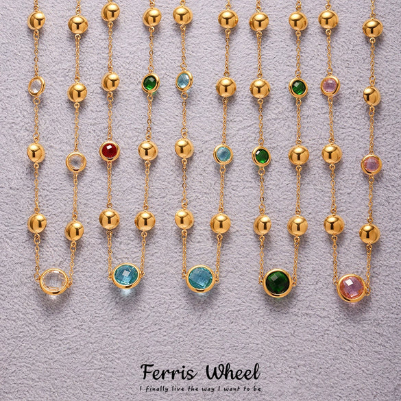 Wholesale Geometric Hollow Circle Splicing Ferris Wheel Design Stainless Steel And Glass Stone Necklace For Women With Electroplating