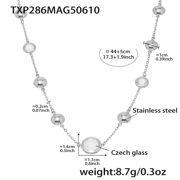 Wholesale Geometric Hollow Circle Splicing Ferris Wheel Design Stainless Steel And Glass Stone Necklace For Women With Electroplating