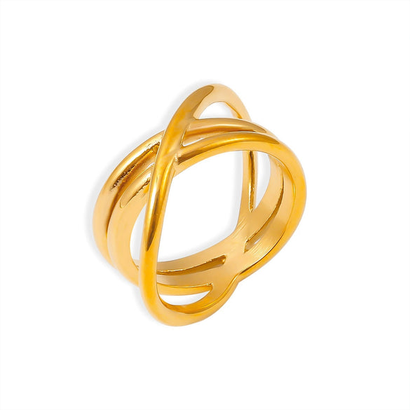 Wholesale Geometric Hollow Cross Line Ring 316L Stainless Steel 18K Gold Electroplated Women's Jewelry