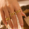 Wholesale Geometric Hollow Cross Line Ring 316L Stainless Steel 18K Gold Electroplated Women's Jewelry