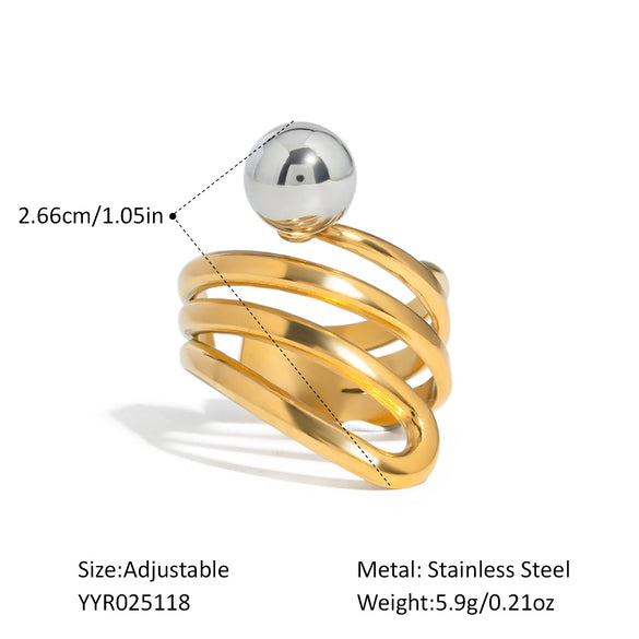 Wholesale Geometric Hollow Design Stainless Steel Bead Ring With Pvd Furnace Vacuum Real Gold Plating Light Luxury And Delicate Jewelry For Unisex