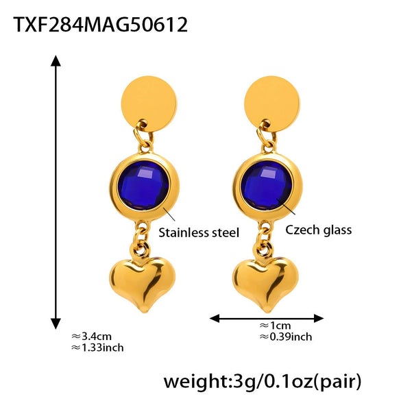 Wholesale Geometric Hollow Heart Tassel Earrings Inlaid With Glass Stone Stainless Steel Electroplated For Women