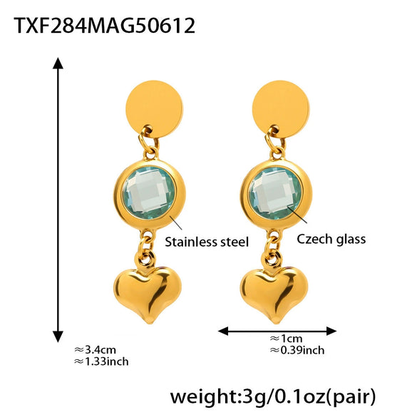 Wholesale Geometric Hollow Heart Tassel Earrings Inlaid With Glass Stone Stainless Steel Electroplated For Women