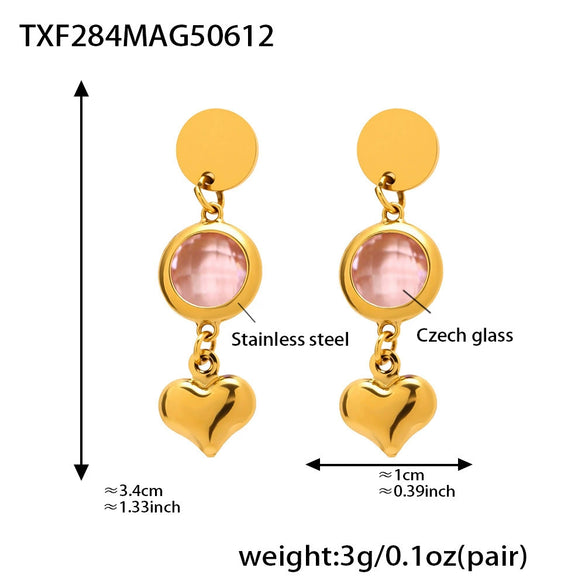 Wholesale Geometric Hollow Heart Tassel Earrings Inlaid With Glass Stone Stainless Steel Electroplated For Women