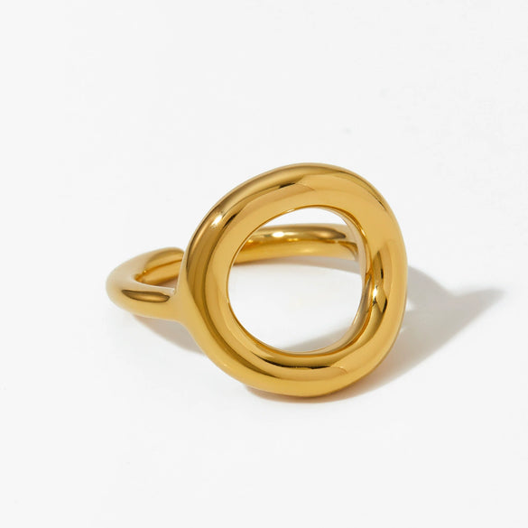 Wholesale Geometric Hollow Ring With Adjustable Opening Stainless Steel Minimalist Gossing Allmatch Electroplated Ring For Women