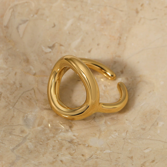 Wholesale Geometric Hollow Ring With Adjustable Opening Stainless Steel Minimalist Gossing Allmatch Electroplated Ring For Women