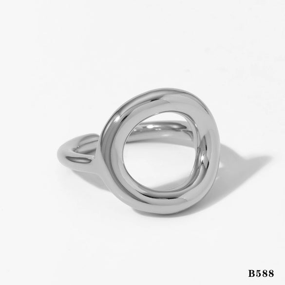 Wholesale Geometric Hollow Ring With Adjustable Opening Stainless Steel Minimalist Gossing Allmatch Electroplated Ring For Women