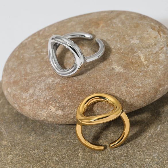 Wholesale Geometric Hollow Ring With Adjustable Opening Stainless Steel Minimalist Gossing Allmatch Electroplated Ring For Women