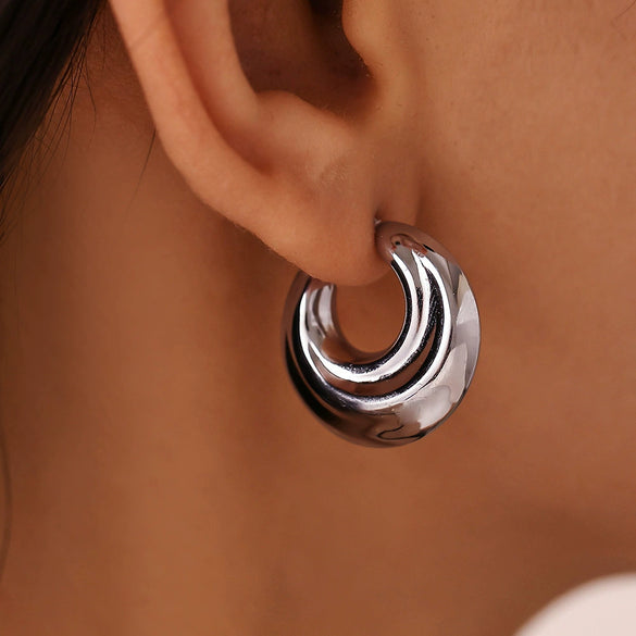 Wholesale Geometric Hollow Stainless Steel 18K Gold Plated Women's Earrings