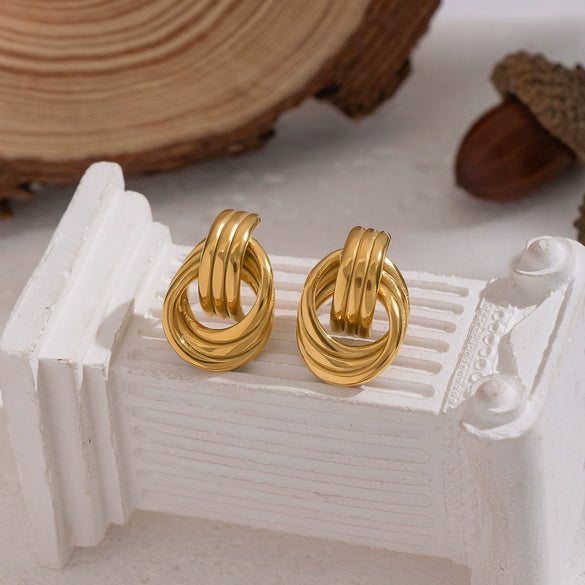 Wholesale Geometric Hoop Earrings For Women Stainless Steel Pvd Furnace Vacuum Real Gold Plated Jewelry
