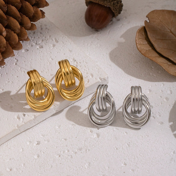 Wholesale Geometric Hoop Earrings For Women Stainless Steel Pvd Furnace Vacuum Real Gold Plated Jewelry