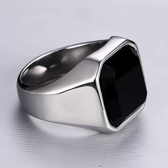 Wholesale Geometric Inlaid Imitation Gemstone Titanium Steel Casting And Electroplated Ring Unisex Jewelry