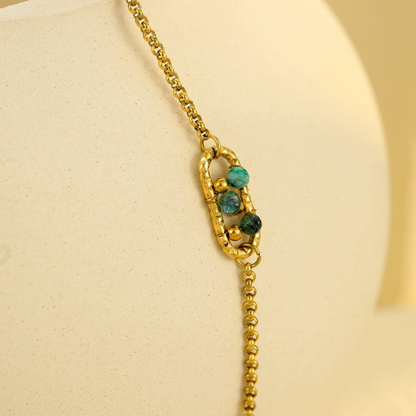 Wholesale Geometric Inlaid Natural Stone Stainless Steel 18K Goldplated Hand Jewelry Women's Bracelet