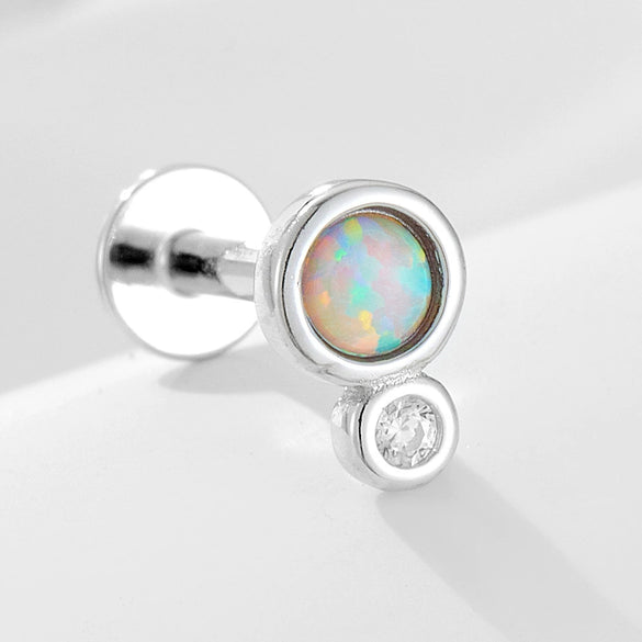 Wholesale Geometric Inlaid Opal Silver Piercing Earring Jewelry For Women And Men