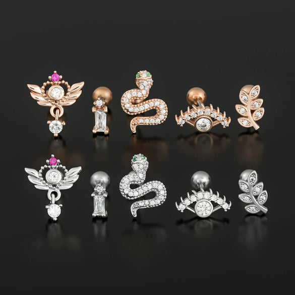 Wholesale Geometric Inlaid Zircon Copper Ear Bone Nail Jewelry