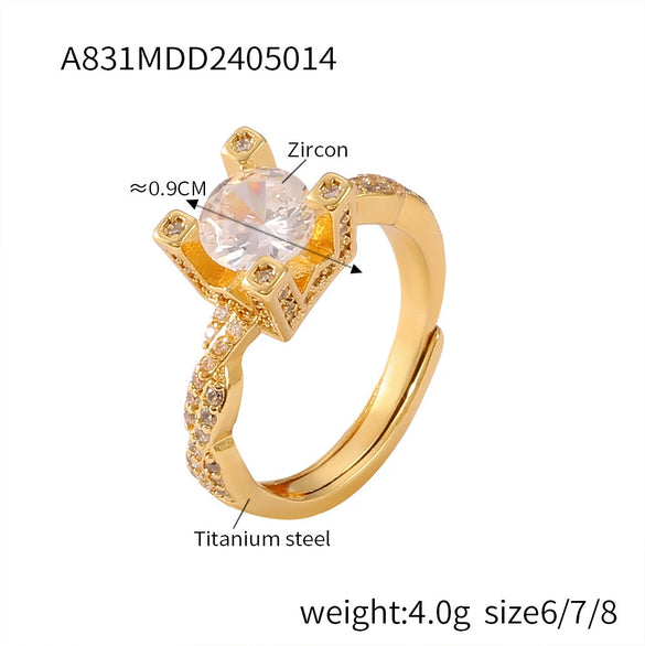 Wholesale Geometric Inlay Zircon Ring For Women Titanium Steel 18K Gold Plated French Retro Design
