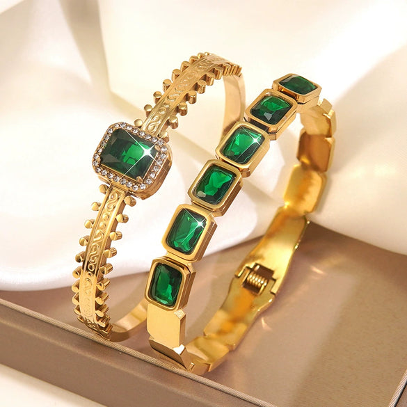 Wholesale Geometric Ins Style Colorful Zircon Stainless Steel Electroplated Bracelet Jewelry