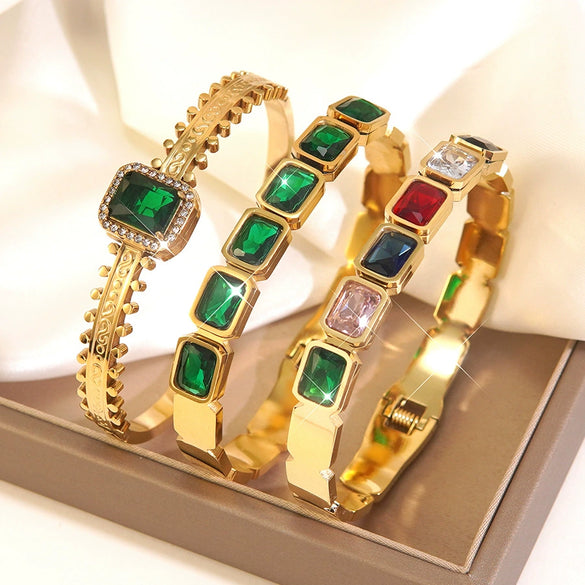 Wholesale Geometric Ins Style Colorful Zircon Stainless Steel Electroplated Bracelet Jewelry