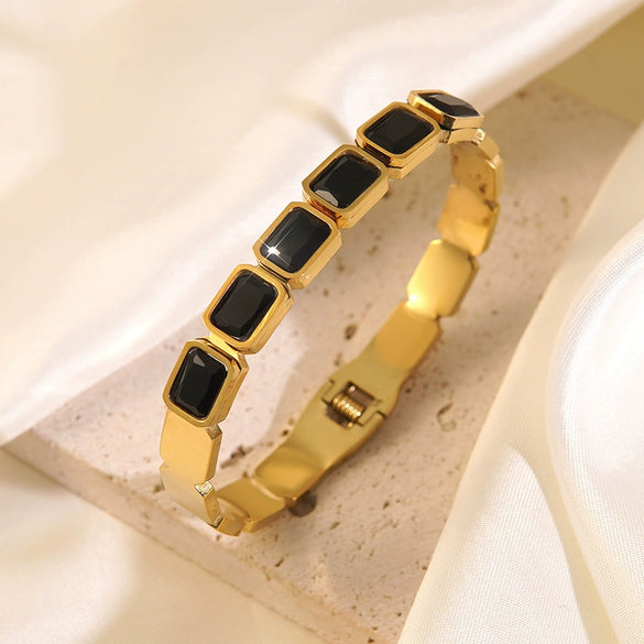 Wholesale Geometric Ins Style Colorful Zircon Stainless Steel Electroplated Bracelet Jewelry