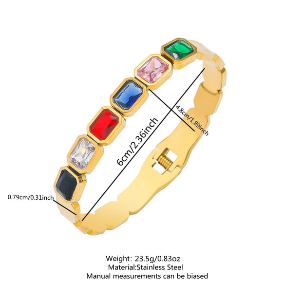 Wholesale Geometric Ins Style Colorful Zircon Stainless Steel Electroplated Bracelet Jewelry