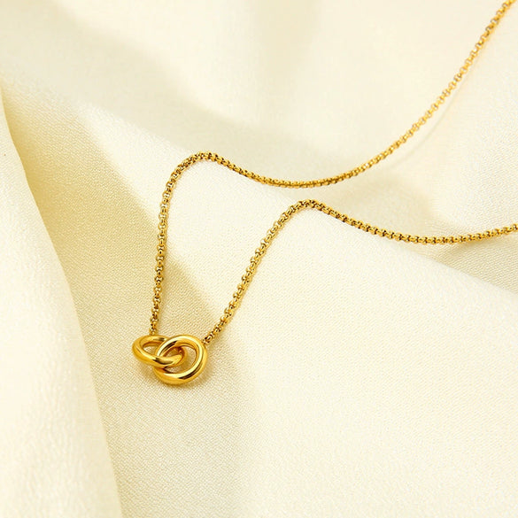 Wholesale Geometric Interlocking Plain Circle Pendant Stainless Steel 18K Gold Plated Necklace For Women