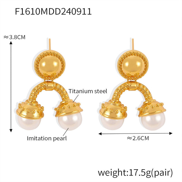 Wholesale Geometric Inverted Ushaped Imitation Pearl And 316L Stainless Steel Earrings With Electroplating For Women In Vintage Court And Light Luxury Style