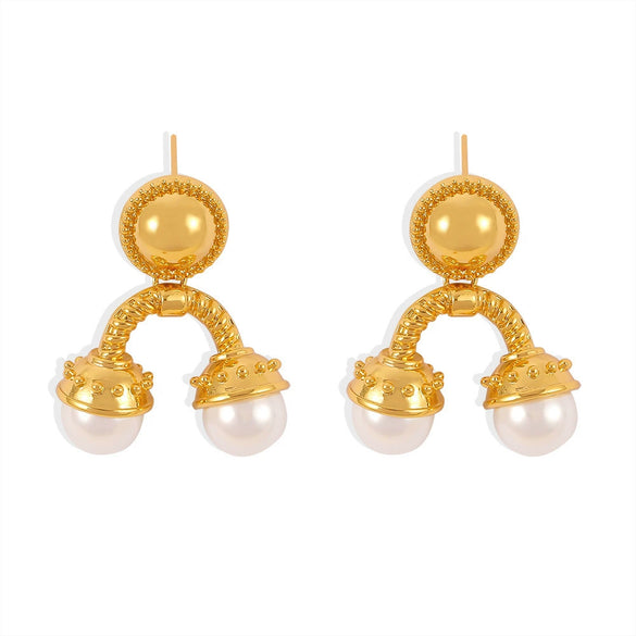 Wholesale Geometric Inverted Ushaped Imitation Pearl And 316L Stainless Steel Earrings With Electroplating For Women In Vintage Court And Light Luxury Style