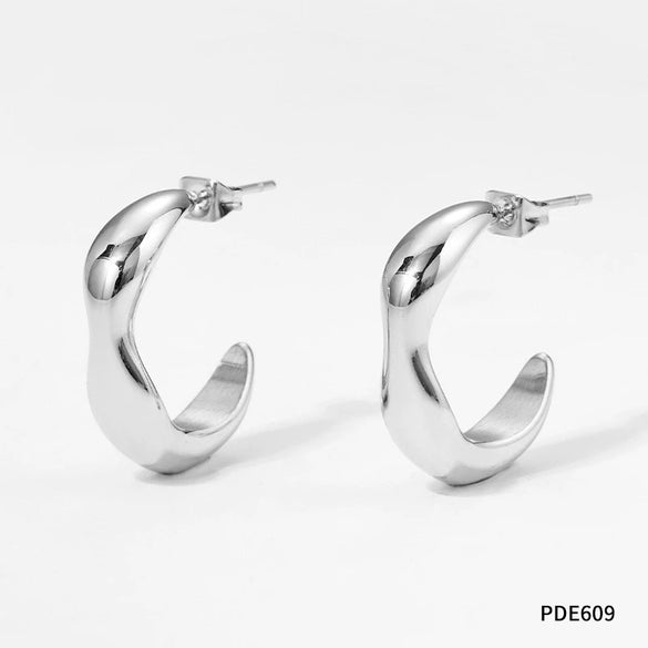 Wholesale Geometric Irregular C Ring Stainless Steel Earrings With Water Ripple Design And Electroplating For Women