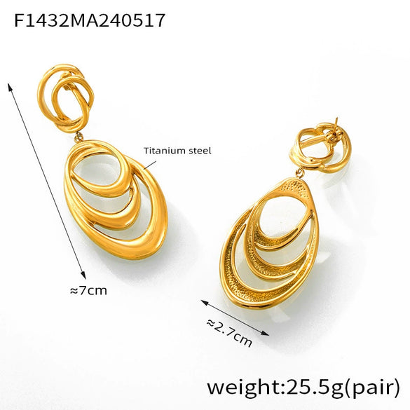Wholesale Geometric Irregular Loop Winding Titanium Steel Goldplated Nonfading Earrings For Women With Electroplating Design