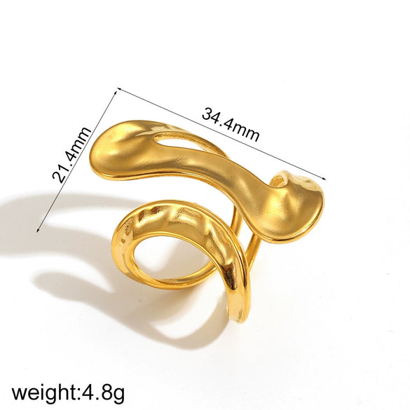 Wholesale Geometric Irregular Opening Stainless Steel Ring With Line Winding 18K Gold Non Fading Electroplated Unisex Niche Style