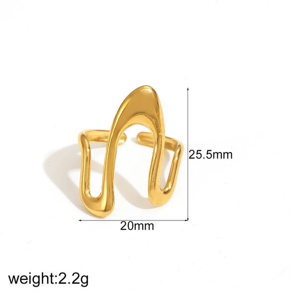 Wholesale Geometric Irregular Opening Stainless Steel Ring With Line Winding 18K Gold Non Fading Electroplated Unisex Niche Style