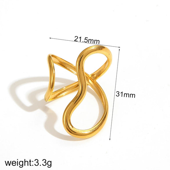 Wholesale Geometric Irregular Opening Stainless Steel Ring With Line Winding 18K Gold Non Fading Electroplated Unisex Niche Style