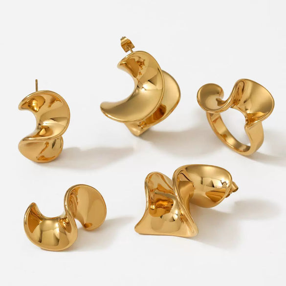 Wholesale Geometric Irregular Ring Earrings Set In Stainless Steel With Electroplating For Women Niche Design Fashionable