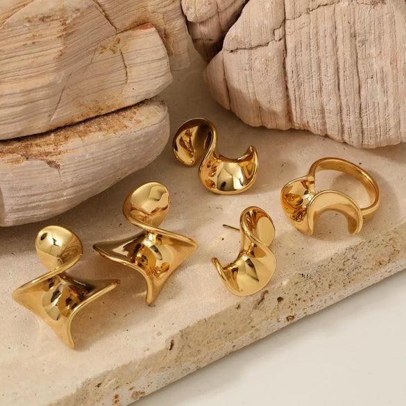 Wholesale Geometric Irregular Ring Earrings Set In Stainless Steel With Electroplating For Women Niche Design Fashionable
