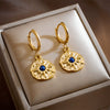 Wholesale Geometric Irregular Round Blue Diamond Sunflower Pendant Earrings Titanium Steel Electroplated For Women