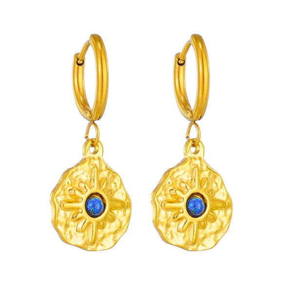 Wholesale Geometric Irregular Round Blue Diamond Sunflower Pendant Earrings Titanium Steel Electroplated For Women