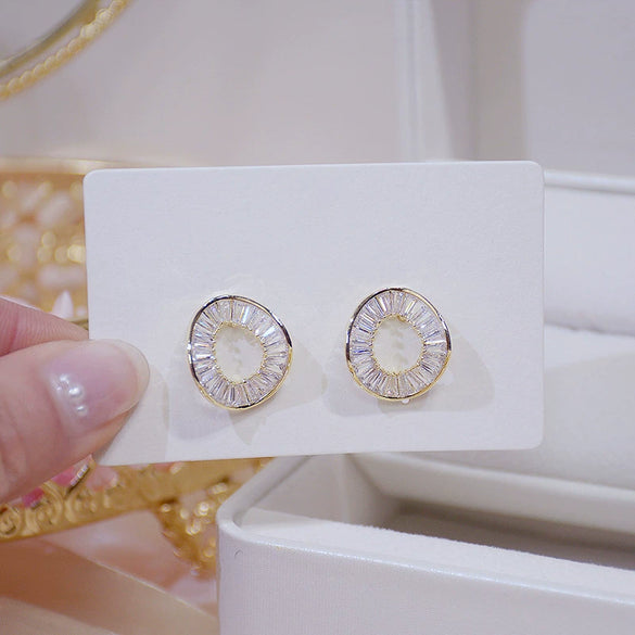 Wholesale Geometric Irregular Round Copper Zircon Earrings For Women Light Luxury Style