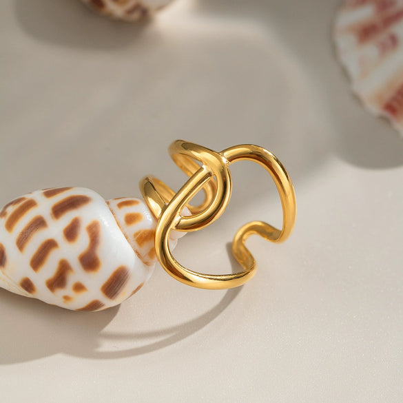 Wholesale Geometric Irregular Simple Titanium Steel Ring With Pvd Vacuum Real Gold Electroplating For Unisex