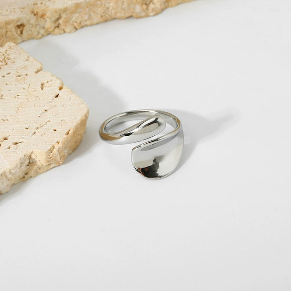 Wholesale Geometric Irregular Smooth Bypass Stainless Steel Electroplated Open Ring For Women