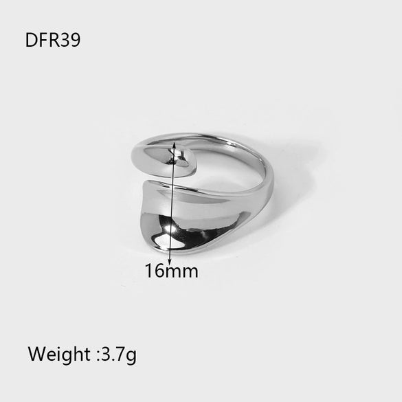 Wholesale Geometric Irregular Smooth Bypass Stainless Steel Electroplated Open Ring For Women