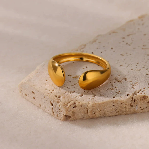 Wholesale Geometric Irregular Smooth Open Stainless Steel Ring With Electroplating In Cold Style