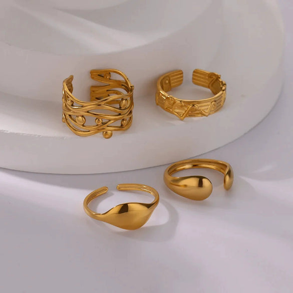 Wholesale Geometric Irregular Smooth Open Stainless Steel Ring With Electroplating In Cold Style