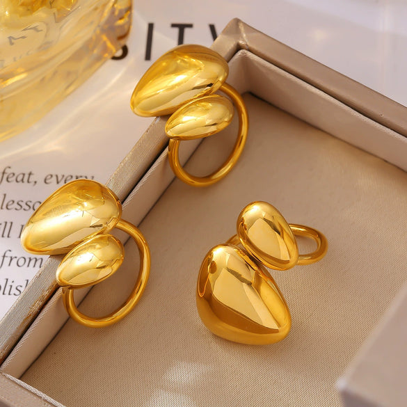 Wholesale Geometric Irregular Smooth Opening Ring In Stainless Steel With 18K Gold Plated Electroplating For Women