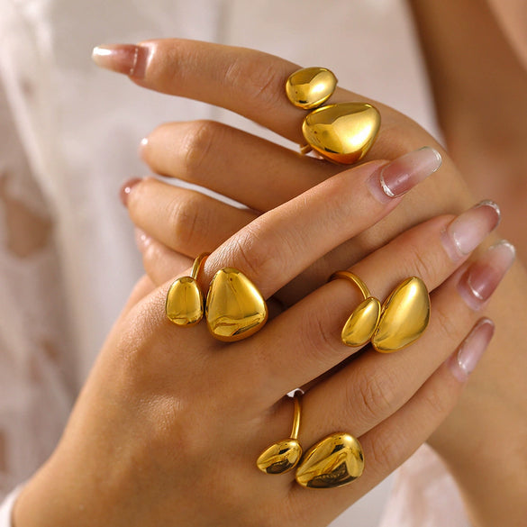 Wholesale Geometric Irregular Smooth Opening Ring In Stainless Steel With 18K Gold Plated Electroplating For Women