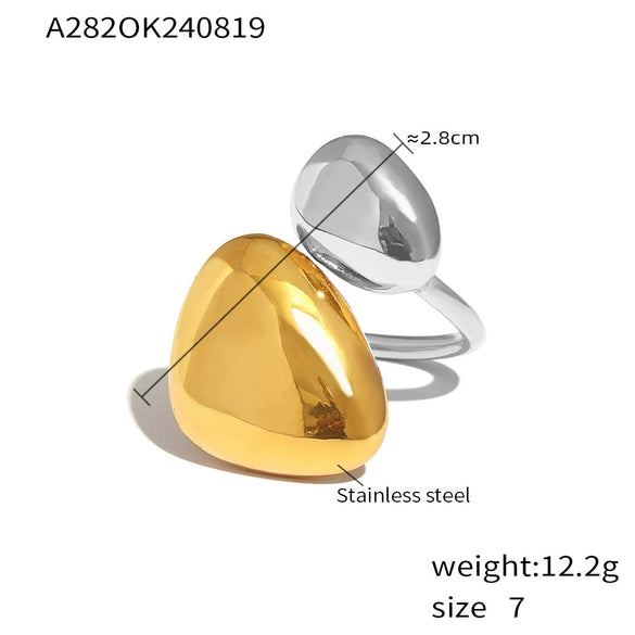 Wholesale Geometric Irregular Smooth Opening Ring In Stainless Steel With 18K Gold Plated Electroplating For Women