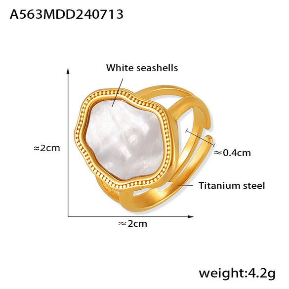 Wholesale Geometric Irregular White Seashells Ring Titanium Steel 18K Gold Plated Retro Creative Design For Women