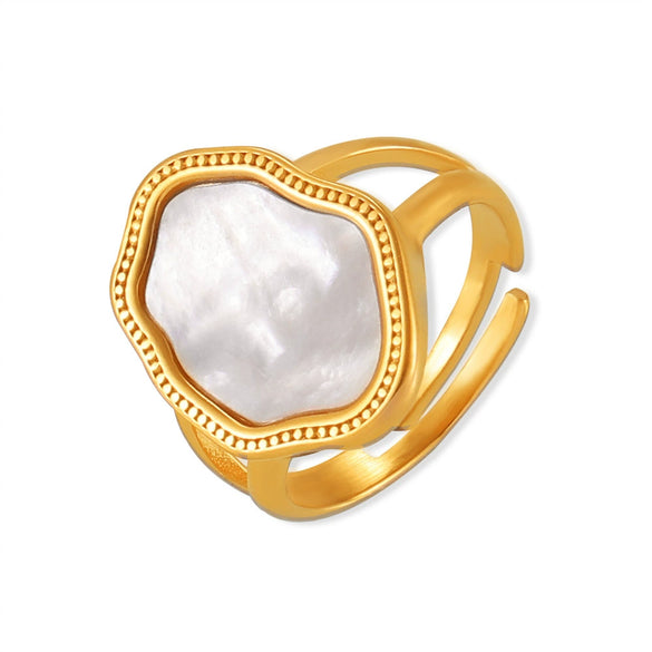 Wholesale Geometric Irregular White Seashells Ring Titanium Steel 18K Gold Plated Retro Creative Design For Women